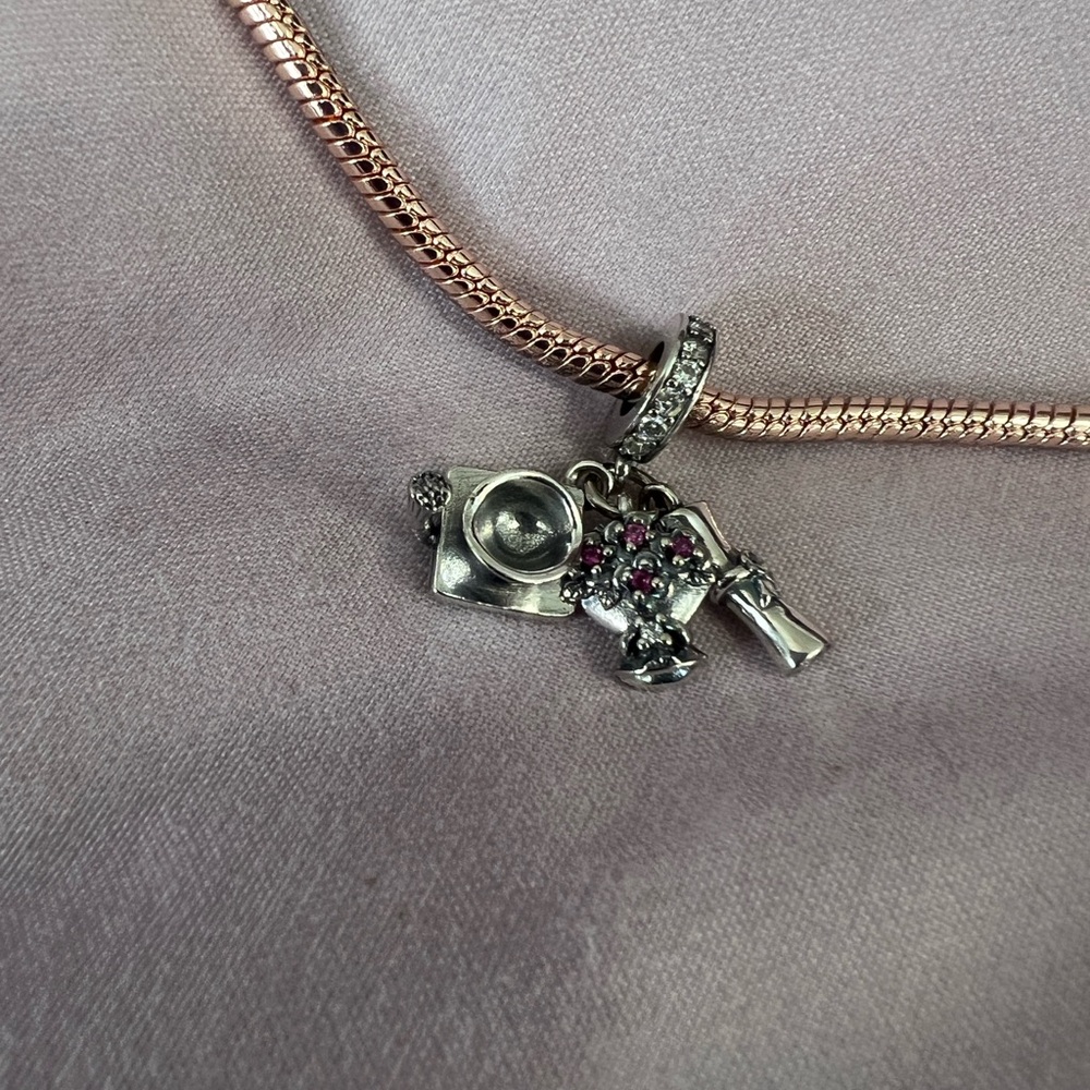 Triple Dangle Silver Graduation Charm For Pandora Braclets - Picture 4 of 6